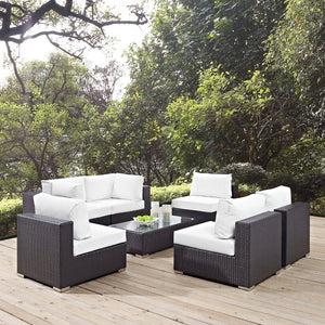 Modway Furniture Convene 7-Piece Outdoor Modular Sectional Set - Weather-Resistant Rattan, Plush Cushions & Table Espresso White EEI-2164-EXP-WHI-SET