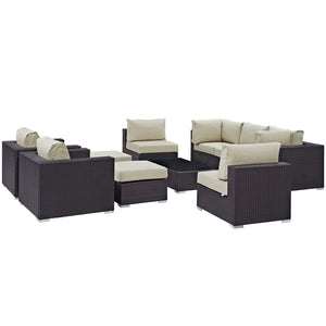 Modway Furniture Convene 10-Piece Modular Outdoor Patio Sectional Set with Plush Cushions for Stylish Gatherings Espresso Beige EEI-2169-EXP-BEI-SET