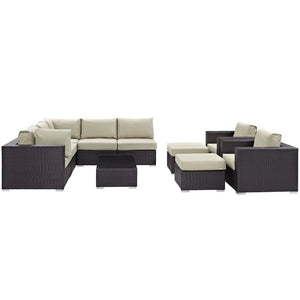 Modway Furniture Convene 10-Piece Modular Outdoor Patio Sectional Set with Plush Cushions for Stylish Gatherings Espresso Beige EEI-2169-EXP-BEI-SET