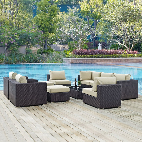 Modway Furniture Convene 10-Piece Modular Outdoor Patio Sectional Set with Plush Cushions for Stylish Gatherings Espresso Beige EEI-2169-EXP-BEI-SET