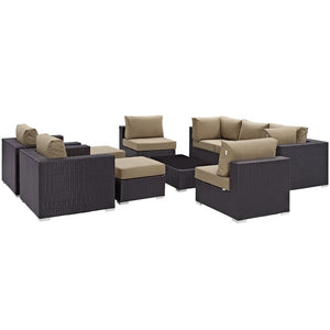 Modway Furniture Convene 10-Piece Modular Outdoor Patio Sectional Set with Plush Cushions for Stylish Gatherings Espresso Mocha EEI-2169-EXP-MOC-SET