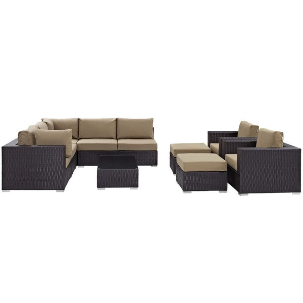 Modway Furniture Convene 10-Piece Modular Outdoor Patio Sectional Set with Plush Cushions for Stylish Gatherings Espresso Mocha EEI-2169-EXP-MOC-SET