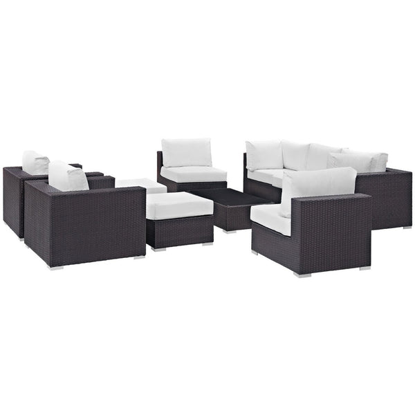 Modway Furniture Convene 10-Piece Modular Outdoor Patio Sectional Set with Plush Cushions for Stylish Gatherings Espresso White EEI-2169-EXP-WHI-SET