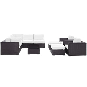 Modway Furniture Convene 10-Piece Modular Outdoor Patio Sectional Set with Plush Cushions for Stylish Gatherings Espresso White EEI-2169-EXP-WHI-SET