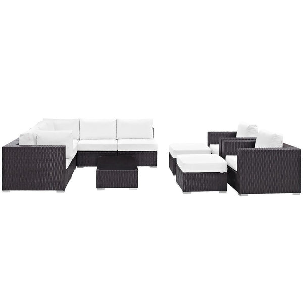Modway Furniture Convene 10-Piece Modular Outdoor Patio Sectional Set with Plush Cushions for Stylish Gatherings Espresso White EEI-2169-EXP-WHI-SET