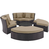 Modway Furniture Convene Circular Outdoor Patio Daybed Set Espresso Mocha 86.5 x 86.5 x 31