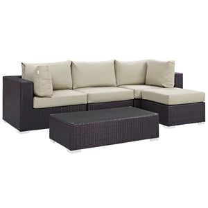 Modway Furniture Convene 5-Piece Outdoor Patio Sectional Set – Modular Comfort with All-Weather Durability & Style Espresso Beige EEI-2172-EXP-BEI-SET