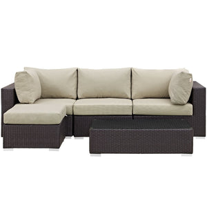 Modway Furniture Convene 5-Piece Outdoor Patio Sectional Set – Modular Comfort with All-Weather Durability & Style Espresso Beige EEI-2172-EXP-BEI-SET
