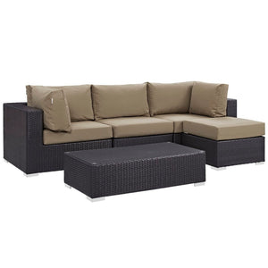 Modway Furniture Convene 5-Piece Outdoor Patio Sectional Set – Modular Comfort with All-Weather Durability & Style Espresso Mocha EEI-2172-EXP-MOC-SET