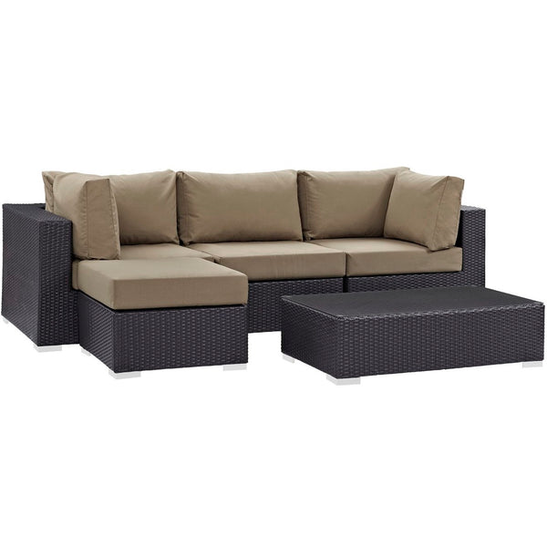 Modway Furniture Convene 5-Piece Outdoor Patio Sectional Set – Modular Comfort with All-Weather Durability & Style Espresso Mocha EEI-2172-EXP-MOC-SET
