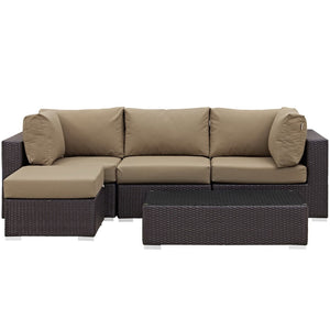 Modway Furniture Convene 5-Piece Outdoor Patio Sectional Set – Modular Comfort with All-Weather Durability & Style Espresso Mocha EEI-2172-EXP-MOC-SET