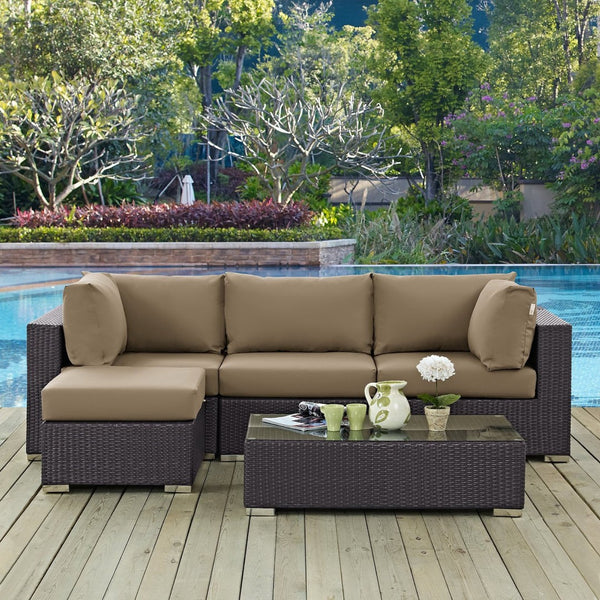 Modway Furniture Convene 5-Piece Outdoor Patio Sectional Set – Modular Comfort with All-Weather Durability & Style Espresso Mocha EEI-2172-EXP-MOC-SET