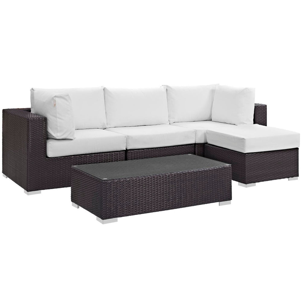 Modway Furniture Convene 5-Piece Outdoor Patio Sectional Set – Modular Comfort with All-Weather Durability & Style Espresso White EEI-2172-EXP-WHI-SET