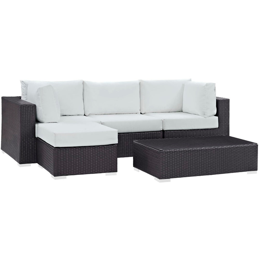 Modway Furniture Convene 5-Piece Outdoor Patio Sectional Set – Modular Comfort with All-Weather Durability & Style Espresso White EEI-2172-EXP-WHI-SET