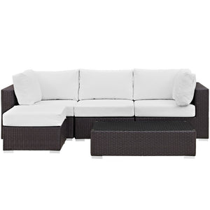Modway Furniture Convene 5-Piece Outdoor Patio Sectional Set – Modular Comfort with All-Weather Durability & Style Espresso White EEI-2172-EXP-WHI-SET