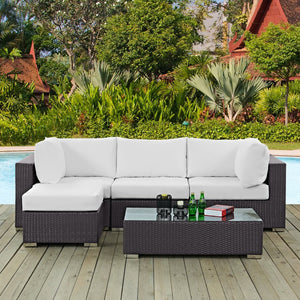 Modway Furniture Convene 5-Piece Outdoor Patio Sectional Set – Modular Comfort with All-Weather Durability & Style Espresso White EEI-2172-EXP-WHI-SET