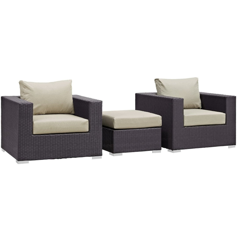 Modway Furniture Convene 3-Piece Outdoor Patio Sofa Set by Modway - Stylish, Durable, and Modular for Any Space Espresso Beige EEI-2174-EXP-BEI-SET