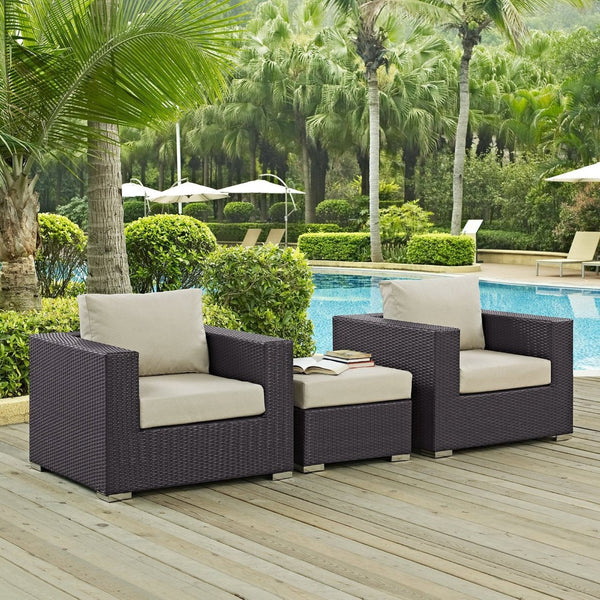 Modway Furniture Convene 3-Piece Outdoor Patio Sofa Set by Modway - Stylish, Durable, and Modular for Any Space Espresso Beige EEI-2174-EXP-BEI-SET