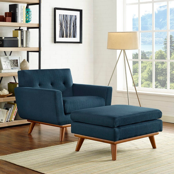 Modway Furniture Engage Stylish 2 Piece Armchair and Ottoman Set - Modern Comfort with Elegant Button Tufting Design Azure EEI-2187-AZU-SET