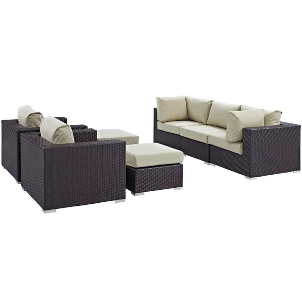 Modway Furniture Convene 7 Piece Outdoor Patio Sectional Set by Modway - Stylish, Versatile Comfort for Your Space Espresso Beige EEI-2200-EXP-BEI-SET
