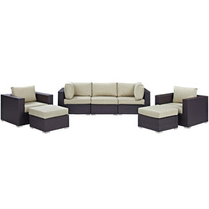 Modway Furniture Convene 7 Piece Outdoor Patio Sectional Set by Modway - Stylish, Versatile Comfort for Your Space Espresso Beige EEI-2200-EXP-BEI-SET