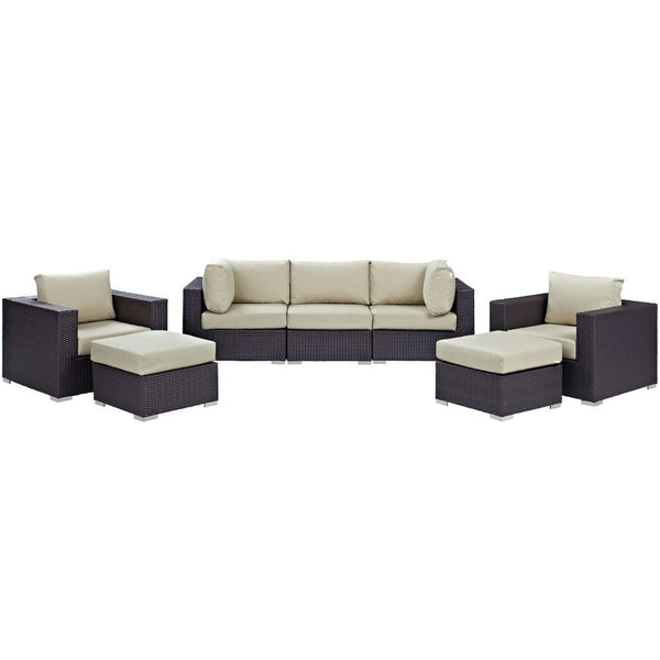 Modway Furniture Convene 7 Piece Outdoor Patio Sectional Set by Modway - Stylish, Versatile Comfort for Your Space Espresso Beige EEI-2200-EXP-BEI-SET