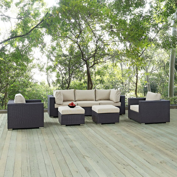 Modway Furniture Convene 7 Piece Outdoor Patio Sectional Set by Modway - Stylish, Versatile Comfort for Your Space Espresso Beige EEI-2200-EXP-BEI-SET
