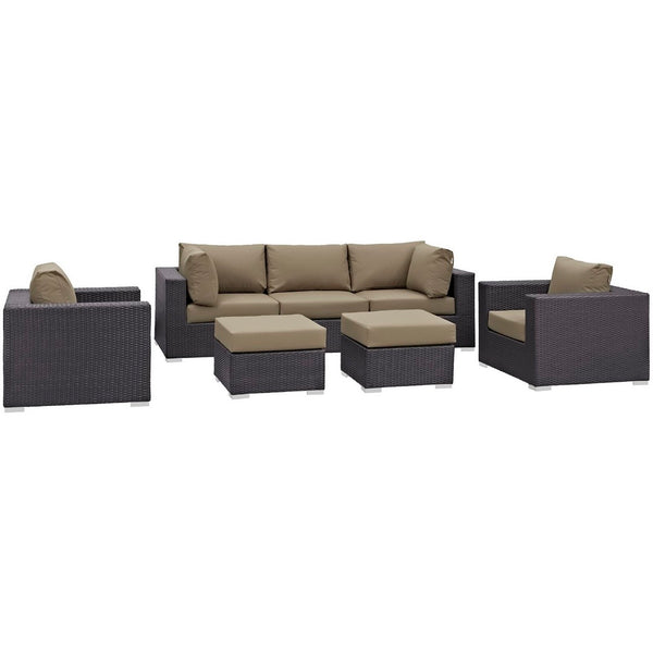 Modway Furniture Convene 7 Piece Outdoor Patio Sectional Set by Modway - Stylish, Versatile Comfort for Your Space Espresso Mocha EEI-2200-EXP-MOC-SET
