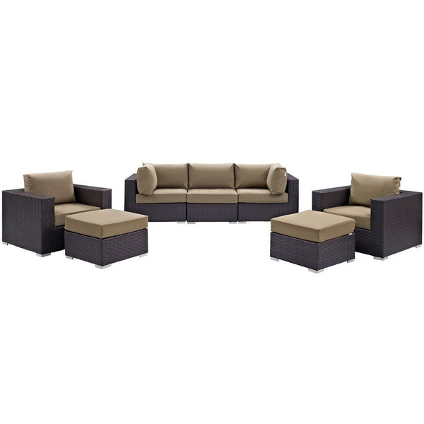 Modway Furniture Convene 7 Piece Outdoor Patio Sectional Set by Modway - Stylish, Versatile Comfort for Your Space Espresso Mocha EEI-2200-EXP-MOC-SET