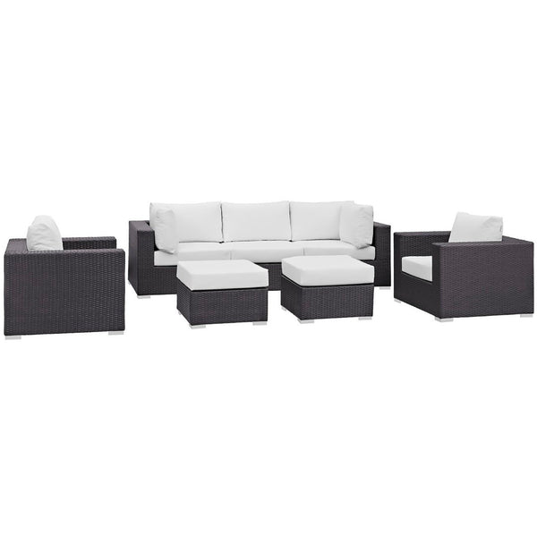 Modway Furniture Convene 7 Piece Outdoor Patio Sectional Set by Modway - Stylish, Versatile Comfort for Your Space Espresso White EEI-2200-EXP-WHI-SET