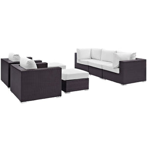 Modway Furniture Convene 7 Piece Outdoor Patio Sectional Set by Modway - Stylish, Versatile Comfort for Your Space Espresso White EEI-2200-EXP-WHI-SET