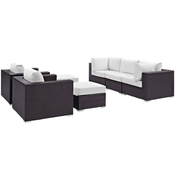 Modway Furniture Convene 7 Piece Outdoor Patio Sectional Set by Modway - Stylish, Versatile Comfort for Your Space Espresso White EEI-2200-EXP-WHI-SET
