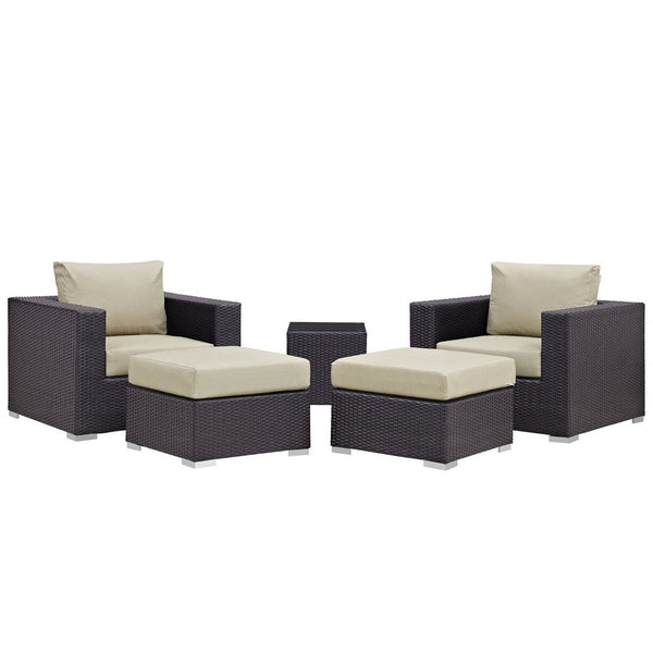 Modway Furniture Convene 5 Piece Outdoor Patio Sectional Set - Durable, Modular Design with All-Weather Cushions & Style Espresso Beige EEI-2201-EXP-BEI-SET