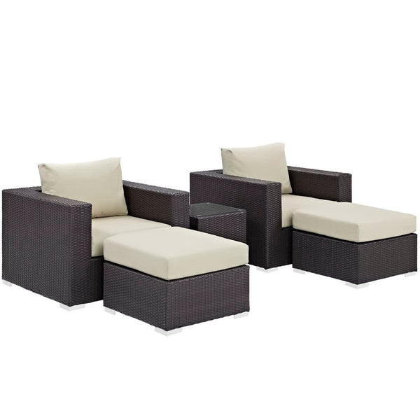 Modway Furniture Convene 5 Piece Outdoor Patio Sectional Set - Durable, Modular Design with All-Weather Cushions & Style Espresso Beige EEI-2201-EXP-BEI-SET