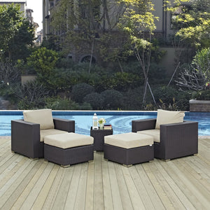 Modway Furniture Convene 5 Piece Outdoor Patio Sectional Set - Durable, Modular Design with All-Weather Cushions & Style Espresso Beige EEI-2201-EXP-BEI-SET