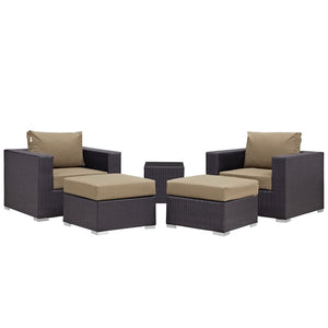 Modway Furniture Convene 5 Piece Outdoor Patio Sectional Set - Durable, Modular Design with All-Weather Cushions & Style Espresso Mocha EEI-2201-EXP-MOC-SET