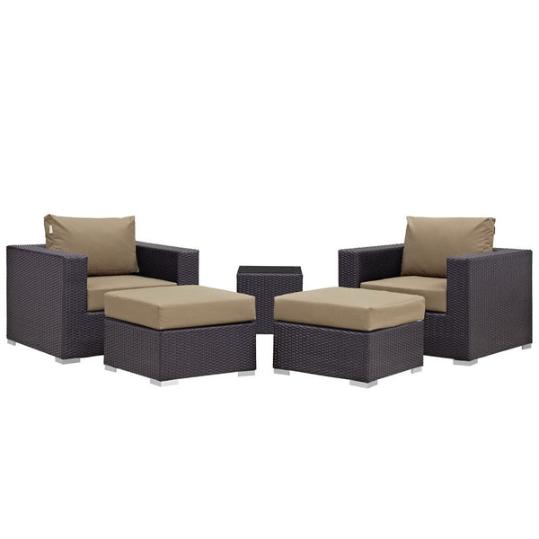 Modway Furniture Convene 5 Piece Outdoor Patio Sectional Set - Durable, Modular Design with All-Weather Cushions & Style Espresso Mocha EEI-2201-EXP-MOC-SET