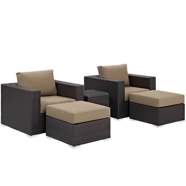 Modway Furniture Convene 5 Piece Outdoor Patio Sectional Set - Durable, Modular Design with All-Weather Cushions & Style Espresso Mocha EEI-2201-EXP-MOC-SET