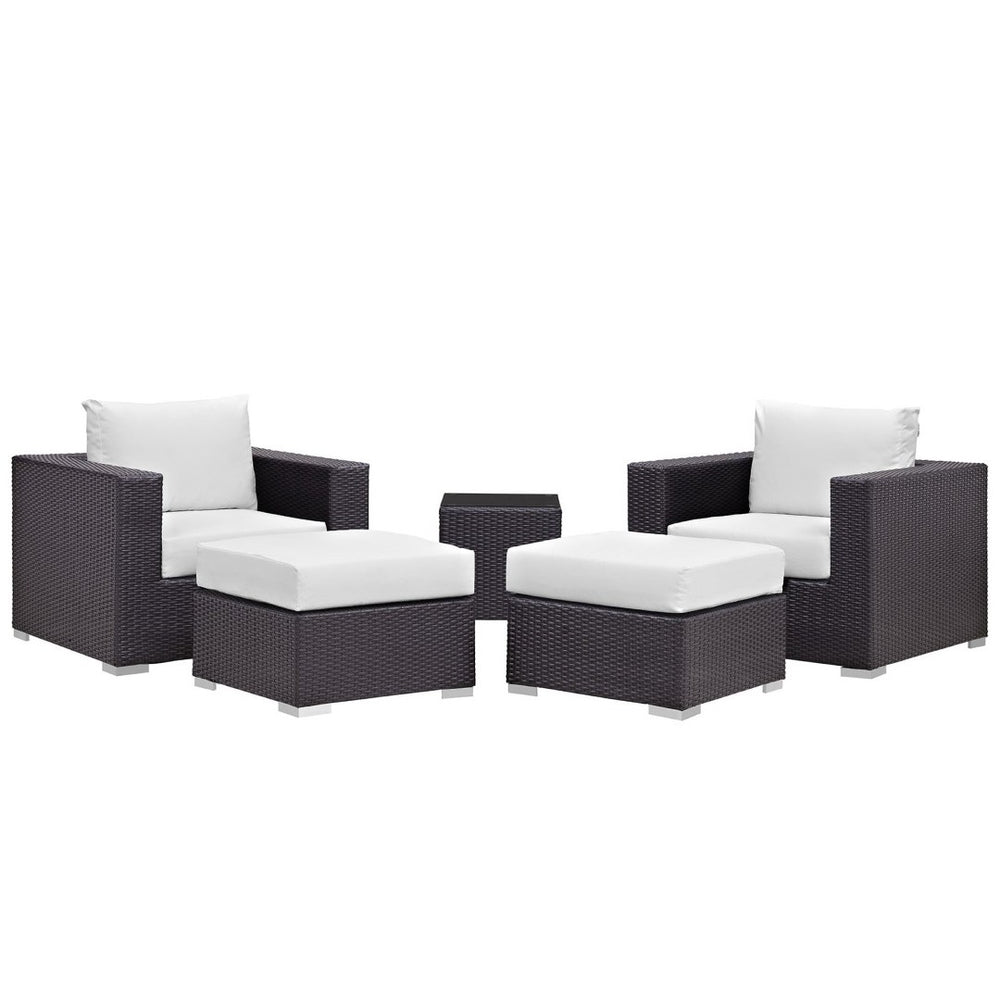 Modway Furniture Convene 5 Piece Outdoor Patio Sectional Set - Durable, Modular Design with All-Weather Cushions & Style Espresso White EEI-2201-EXP-WHI-SET