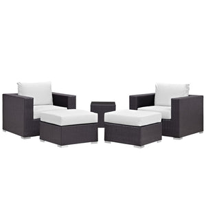 Modway Furniture Convene 5 Piece Outdoor Patio Sectional Set - Durable, Modular Design with All-Weather Cushions & Style Espresso White EEI-2201-EXP-WHI-SET