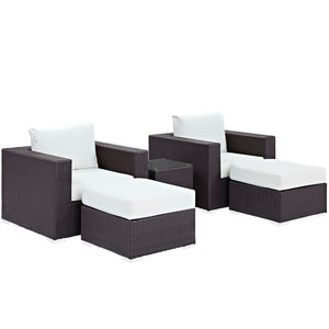 Modway Furniture Convene 5 Piece Outdoor Patio Sectional Set - Durable, Modular Design with All-Weather Cushions & Style Espresso White EEI-2201-EXP-WHI-SET