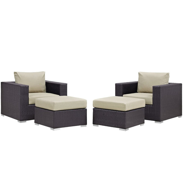 Modway Furniture Convene 4-Piece Outdoor Sectional Set - Weather-Resistant, Modular Design for Ultimate Comfort and Style Espresso Beige EEI-2202-EXP-BEI-SET