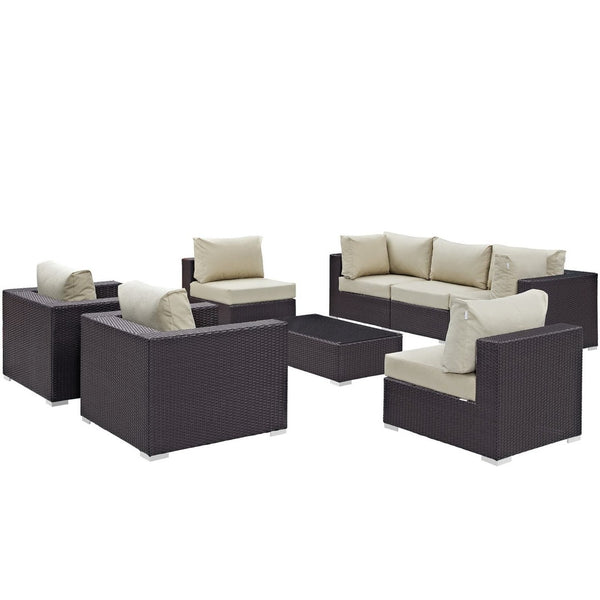 Modway Furniture Convene 8 Piece Outdoor Patio Sectional Set by Modway - Stylish, Durable, and Modular Comfort Solution Espresso Beige EEI-2203-EXP-BEI-SET