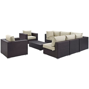 Modway Furniture Convene 8 Piece Outdoor Patio Sectional Set by Modway - Stylish, Durable, and Modular Comfort Solution Espresso Beige EEI-2203-EXP-BEI-SET