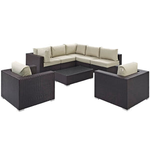 Modway Furniture Convene 8 Piece Outdoor Patio Sectional Set by Modway - Stylish, Durable, and Modular Comfort Solution Espresso Beige EEI-2203-EXP-BEI-SET