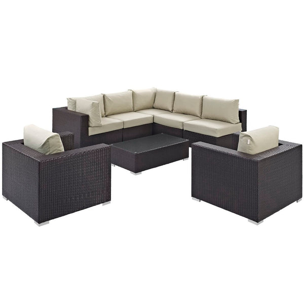 Modway Furniture Convene 8 Piece Outdoor Patio Sectional Set by Modway - Stylish, Durable, and Modular Comfort Solution Espresso Beige EEI-2203-EXP-BEI-SET