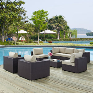 Modway Furniture Convene 8 Piece Outdoor Patio Sectional Set by Modway - Stylish, Durable, and Modular Comfort Solution Espresso Beige EEI-2203-EXP-BEI-SET