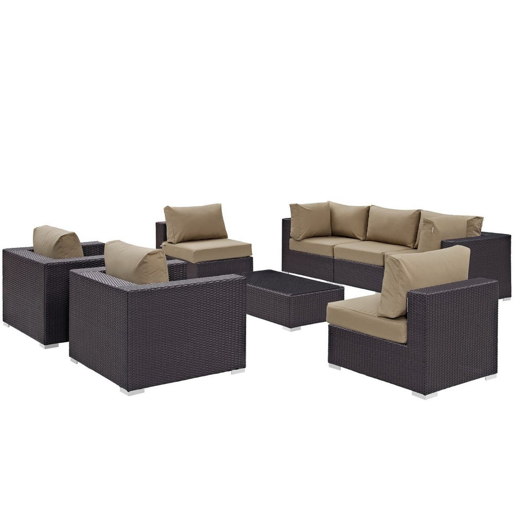 Modway Furniture Convene 8 Piece Outdoor Patio Sectional Set by Modway - Stylish, Durable, and Modular Comfort Solution Espresso Mocha EEI-2203-EXP-MOC-SET