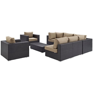 Modway Furniture Convene 8 Piece Outdoor Patio Sectional Set by Modway - Stylish, Durable, and Modular Comfort Solution Espresso Mocha EEI-2203-EXP-MOC-SET
