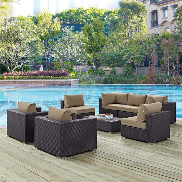 Modway Furniture Convene 8 Piece Outdoor Patio Sectional Set by Modway - Stylish, Durable, and Modular Comfort Solution Espresso Mocha EEI-2203-EXP-MOC-SET